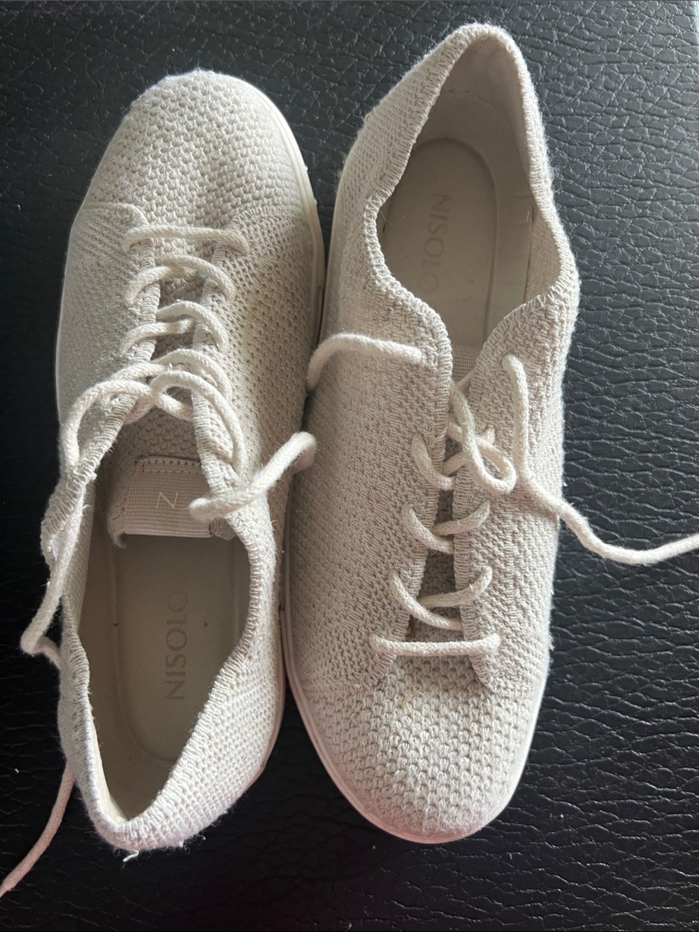 Nisolo Women's Knit Lace-Up Sneakers in Cream